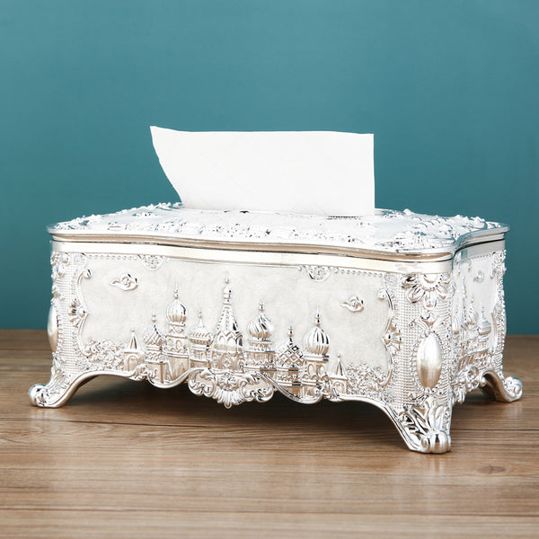 Luxury Vintage Tissue Box Cover - Elegant Gold Embossed Decorative Tissue Holder for Home Decor