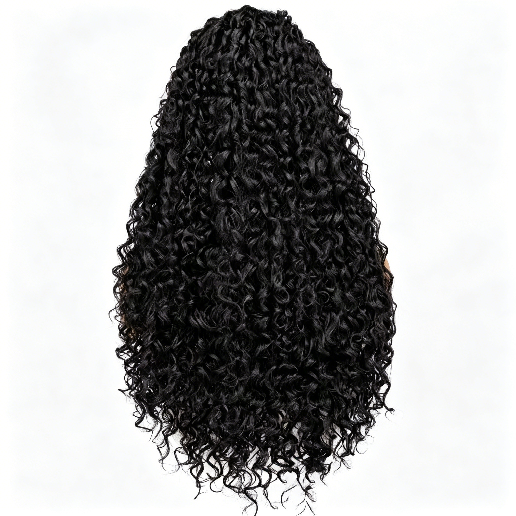 Black Human Hair Wig with Lace Front - Long Middle Part Curly Synthetic/Real Hair - Glueless Daily Wear & Party Wig