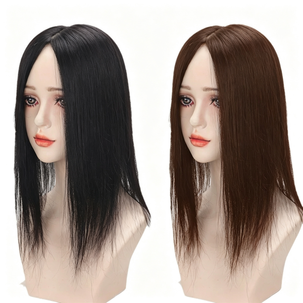 Medium Length Straight Wig 40cm - Middle Part Layered Synthetic Hair Wig - Natural Color & Mocha Brown for Women