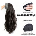 Brown Black Headband Wig - Long Wavy Synthetic Hair - No Glue No Lace Easy Wear for Daily & Party