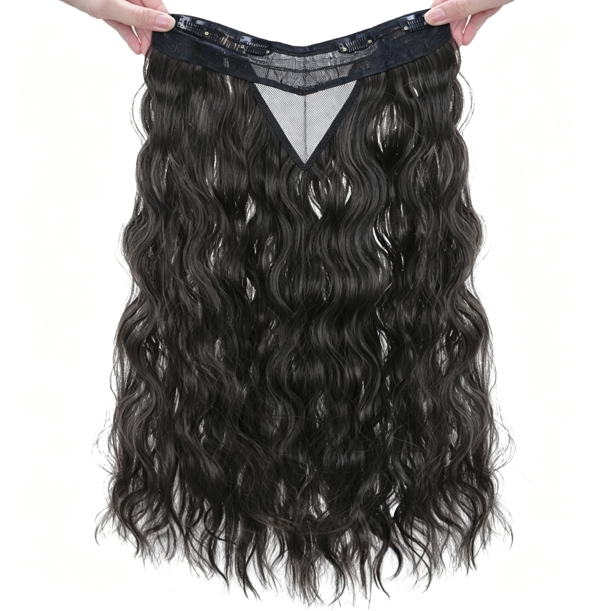V-Shape Halo Hair Extensions - Atmospheric Wavy Texture - 60cm Synthetic Hairpiece for Women