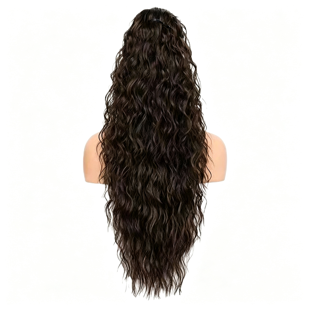 Curly Ponytail Extension with Claw Clip - Water Wave Long Curly Hairpiece - Natural Black Synthetic Hair for Women
