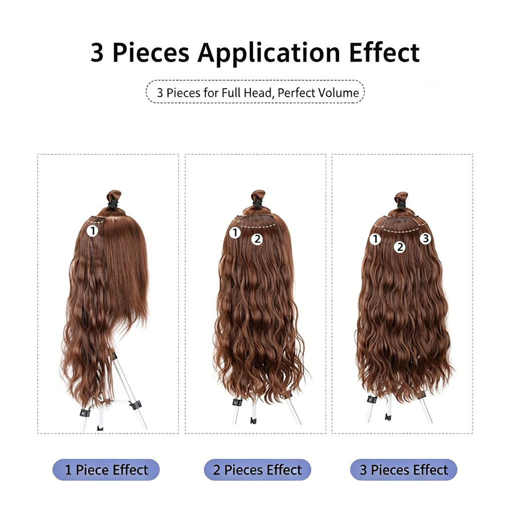 Long Water Wave Clip in Hair Extensions - 1 Piece U-Part Synthetic Hairpiece - Voluminous Wavy Ponytail for Women