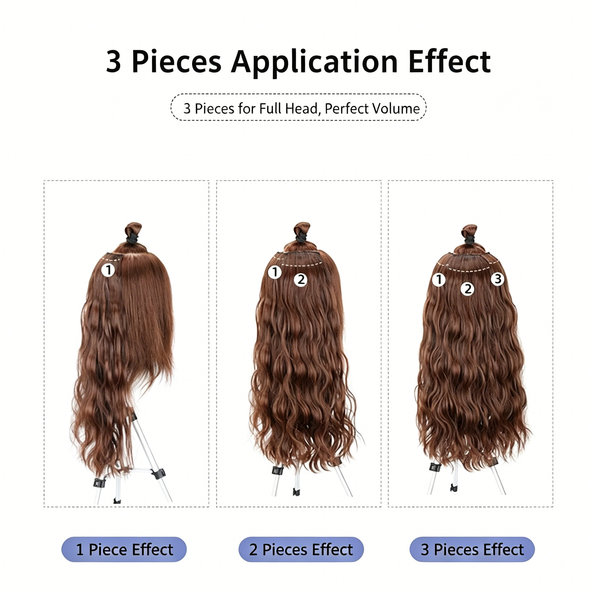 Long Water Wave Clip in Hair Extensions - 1 Piece U-Part Synthetic Hairpiece - Voluminous Wavy Ponytail for Women