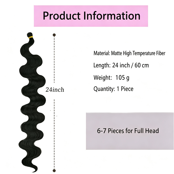 Body Wave Hair Weave Bundle 24 Inch - Matte High Temperature Fiber Synthetic Hair Extension - 60cm 105g for Sew-in Weave