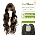Clip In Hair Topper Wig Cool Brown - Big Wavy Voluminous Crown - Upgraded Protein Fiber 55cm No Hair Net Needed