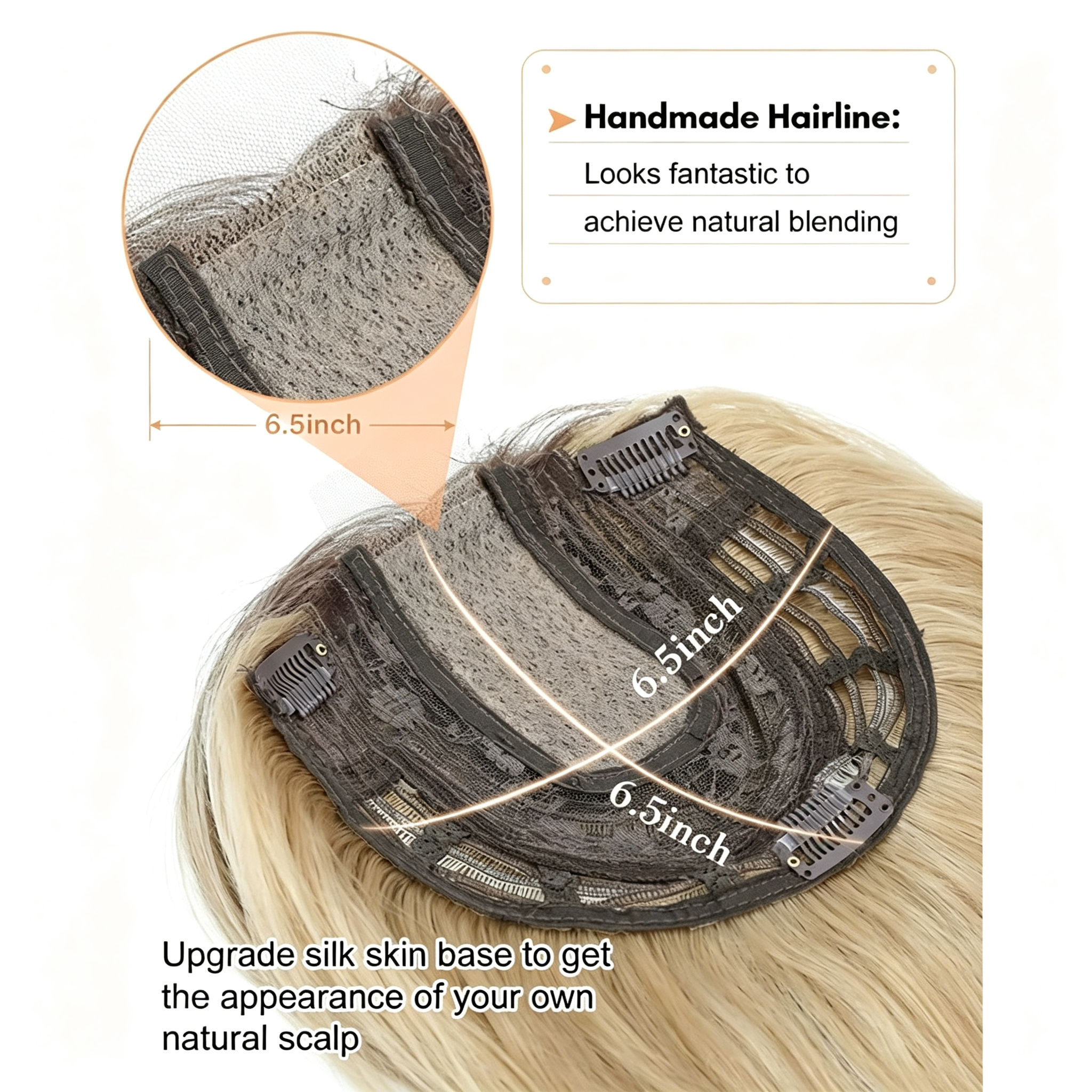Clip in Hair Extensions with Bangs - Ombre Blonde Wavy Hairpiece - 20 Inch Pretty Wave Pattern Synthetic Hair for Women