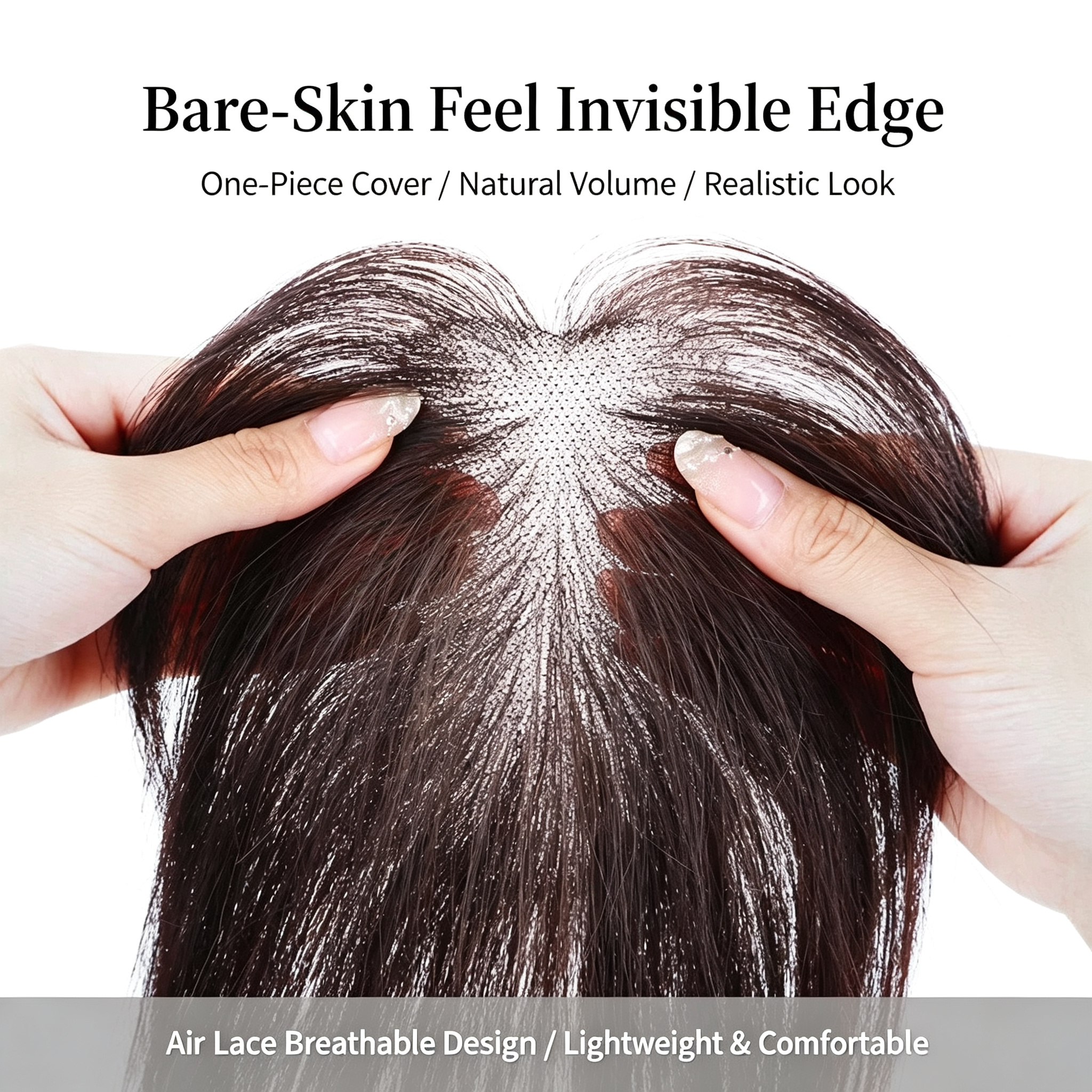 Hand-Tied Real Human Hair Topper - Invisible Lace Base Hairpiece - Instant Volume & Gray Hair Coverage