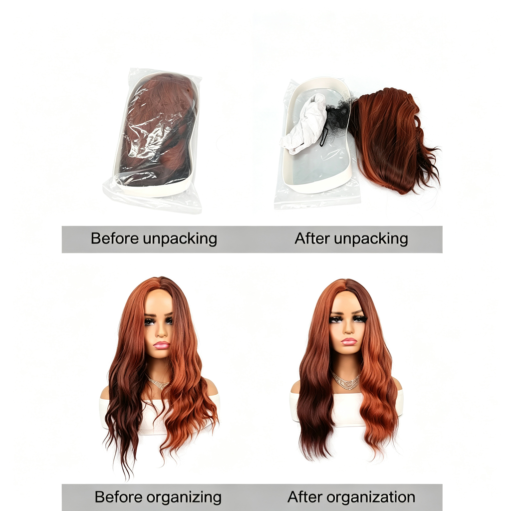 Simulated Scalp Body Wave Wig - Water Wave Ombre Color - Realistic Scalp Top Long Wavy Synthetic Hair for Women