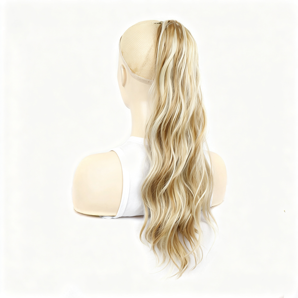 Blonde Wavy Full Wig - Long Water Wave Synthetic Hair Wig - Bleach Blonde Lace Base Cap for Women Party Cosplay
