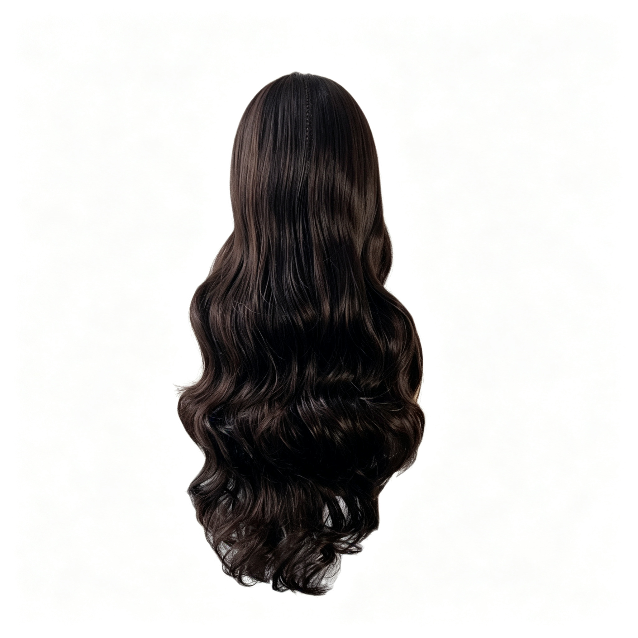 Long Wavy Wig with Bangs - Big Body Wave Synthetic Hair - Dark Brown Natural Looking Wig for Women
