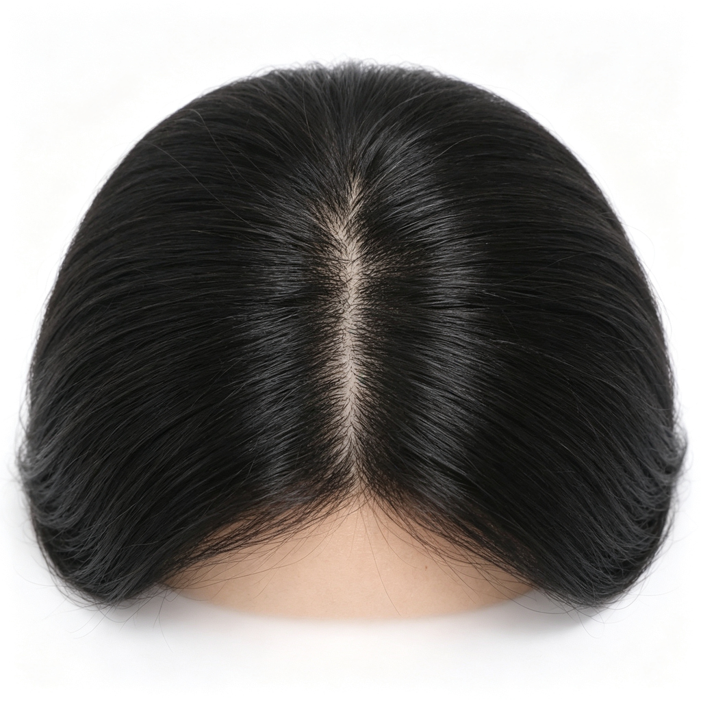 Medium Length Straight Wig 40cm - Middle Part Layered Synthetic Hair Wig - Natural Color & Mocha Brown for Women