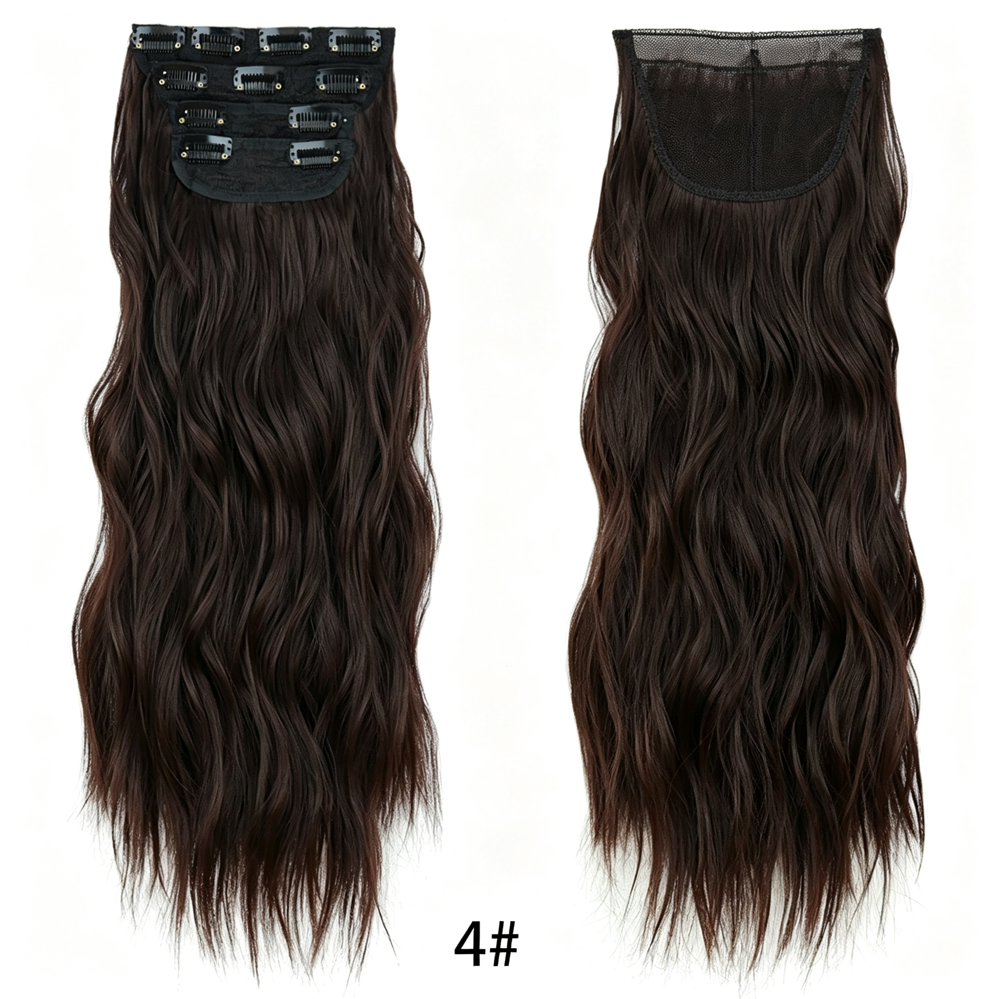 Water Wave Clip in Hair Extensions - Long Body Wave Synthetic Hairpiece - Natural Looking False Hair for Women