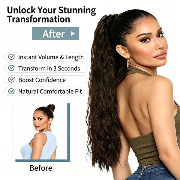 Curly Ponytail Extension with Claw Clip - Water Wave Long Curly Hairpiece - Natural Black Synthetic Hair for Women