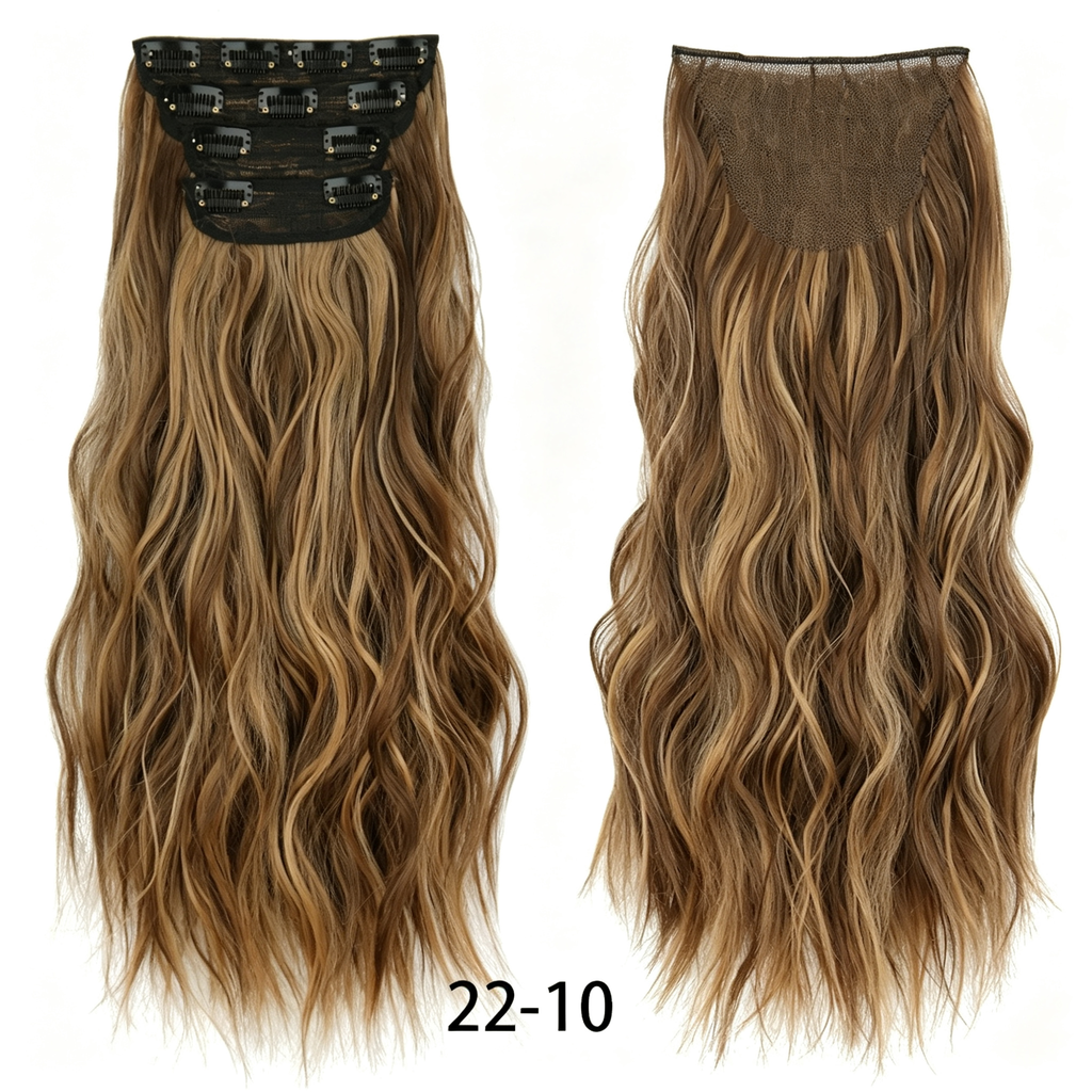 Water Wave Clip in Hair Extensions - Long Body Wave Synthetic Hairpiece - Natural Looking False Hair for Women