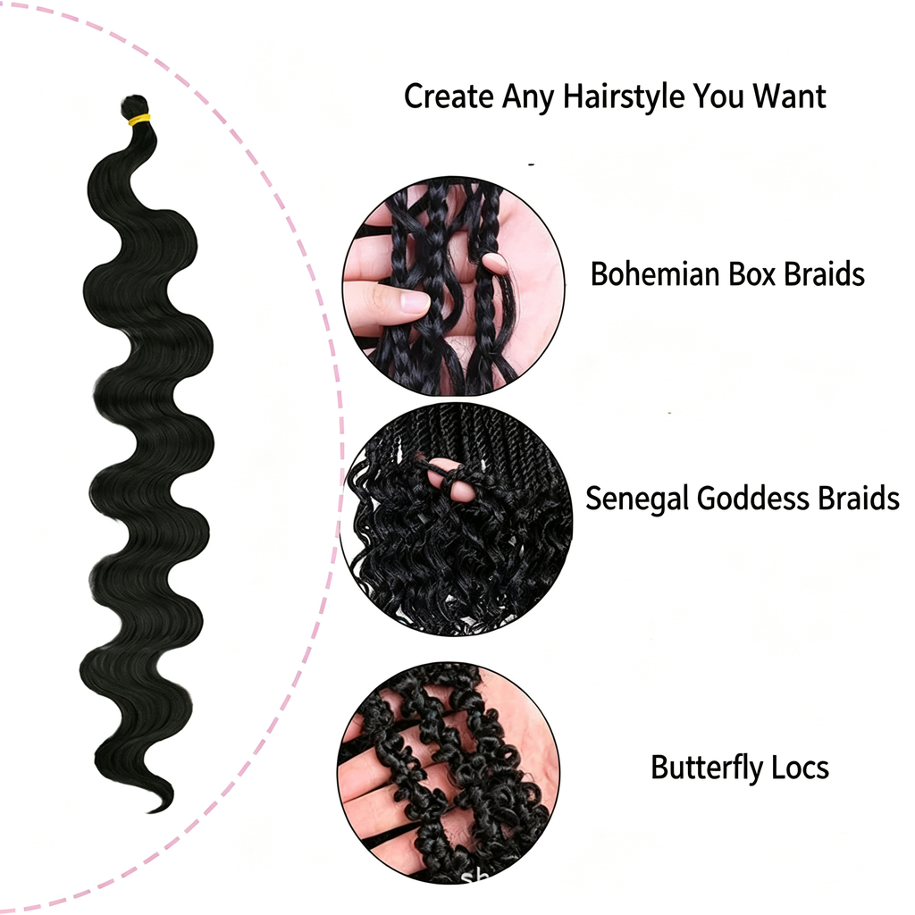 Body Wave Hair Weave Bundle 24 Inch - Matte High Temperature Fiber Synthetic Hair Extension - 60cm 105g for Sew-in Weave