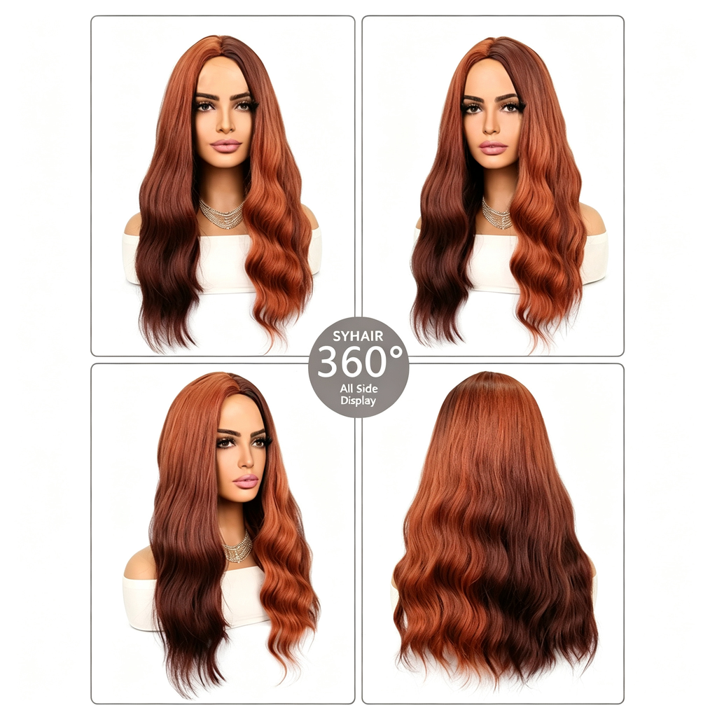 Simulated Scalp Body Wave Wig - Water Wave Ombre Color - Realistic Scalp Top Long Wavy Synthetic Hair for Women