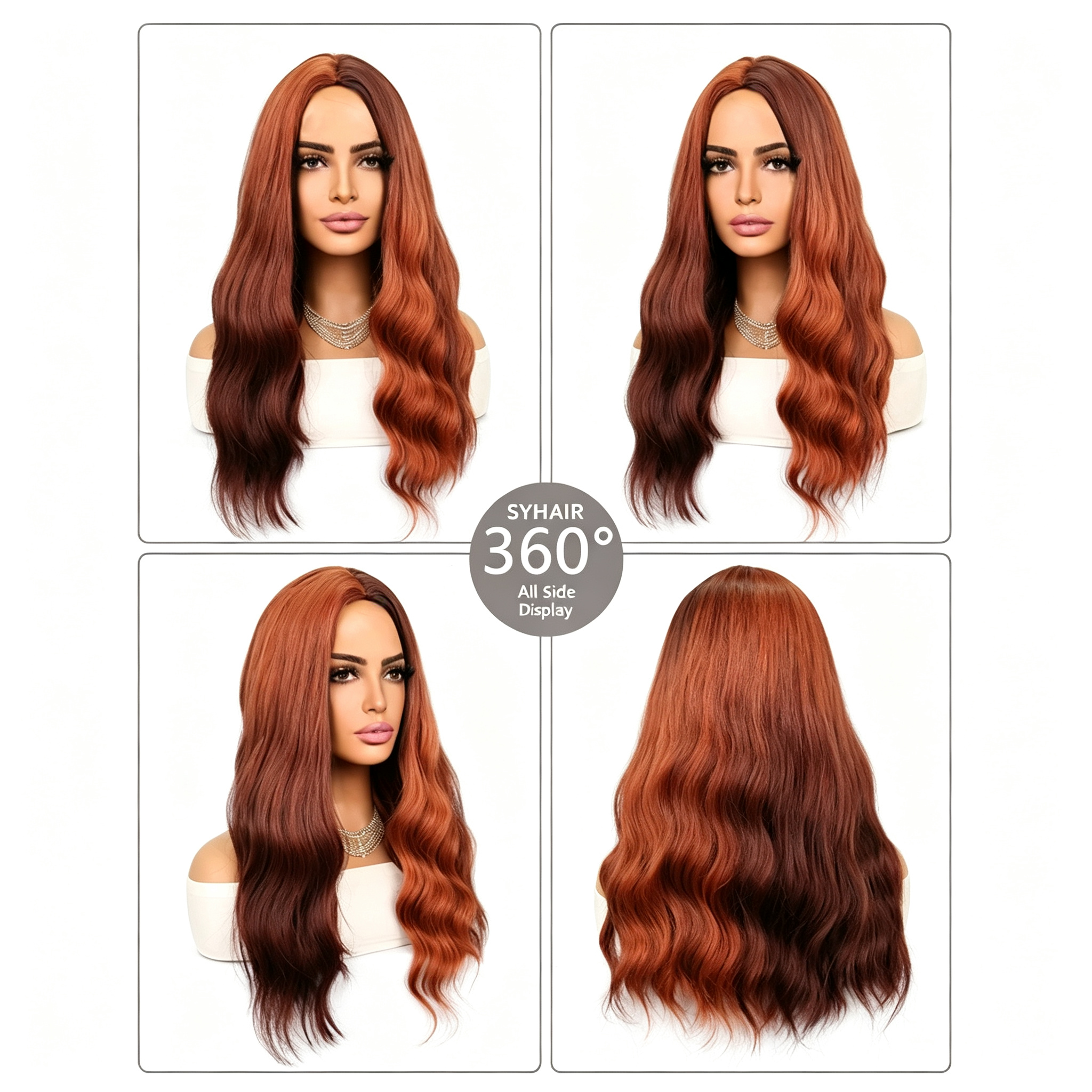 Simulated Scalp Body Wave Wig - Water Wave Ombre Color - Realistic Scalp Top Long Wavy Synthetic Hair for Women