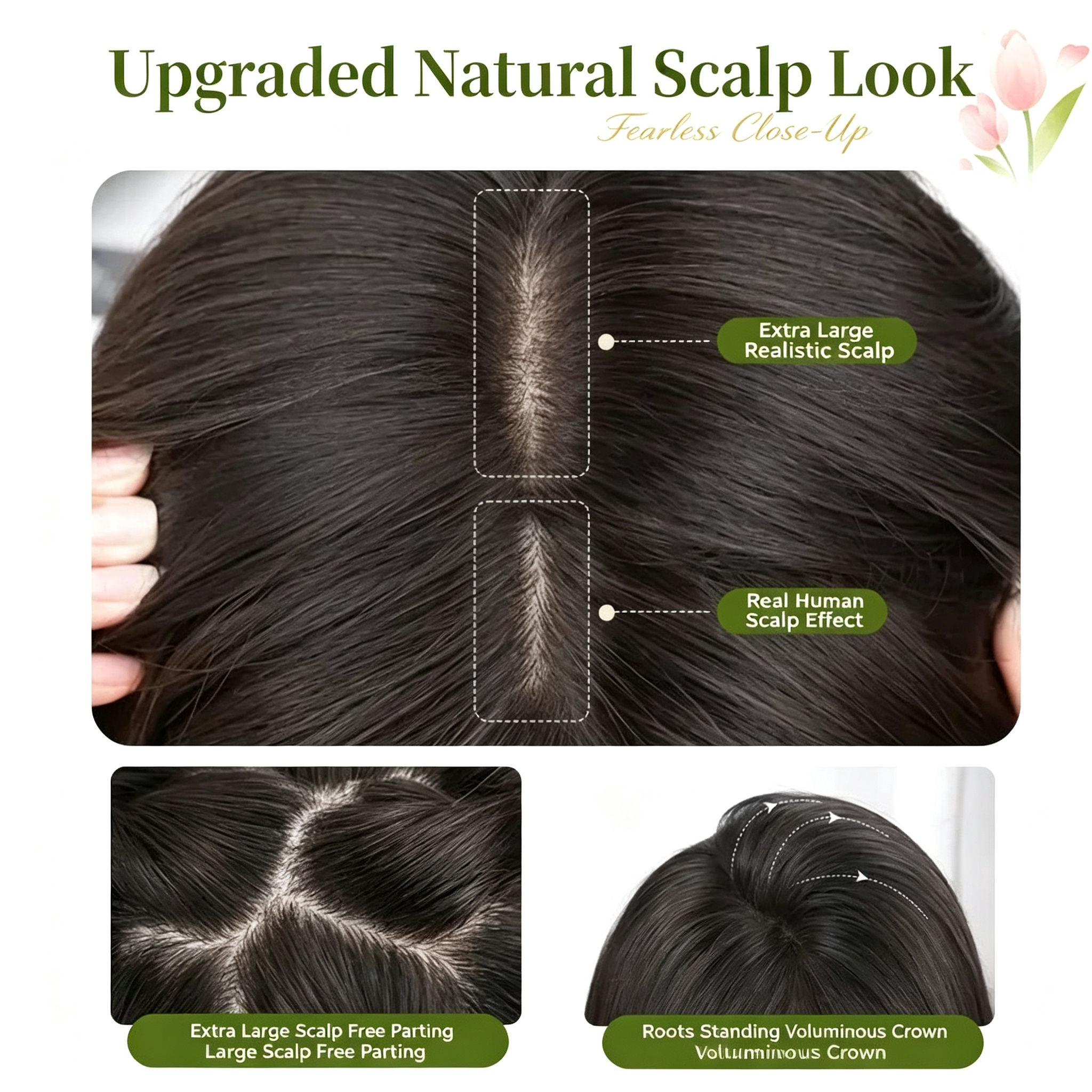Clip In Hair Topper Wig Cool Brown - Big Wavy Voluminous Crown - Upgraded Protein Fiber 55cm No Hair Net Needed