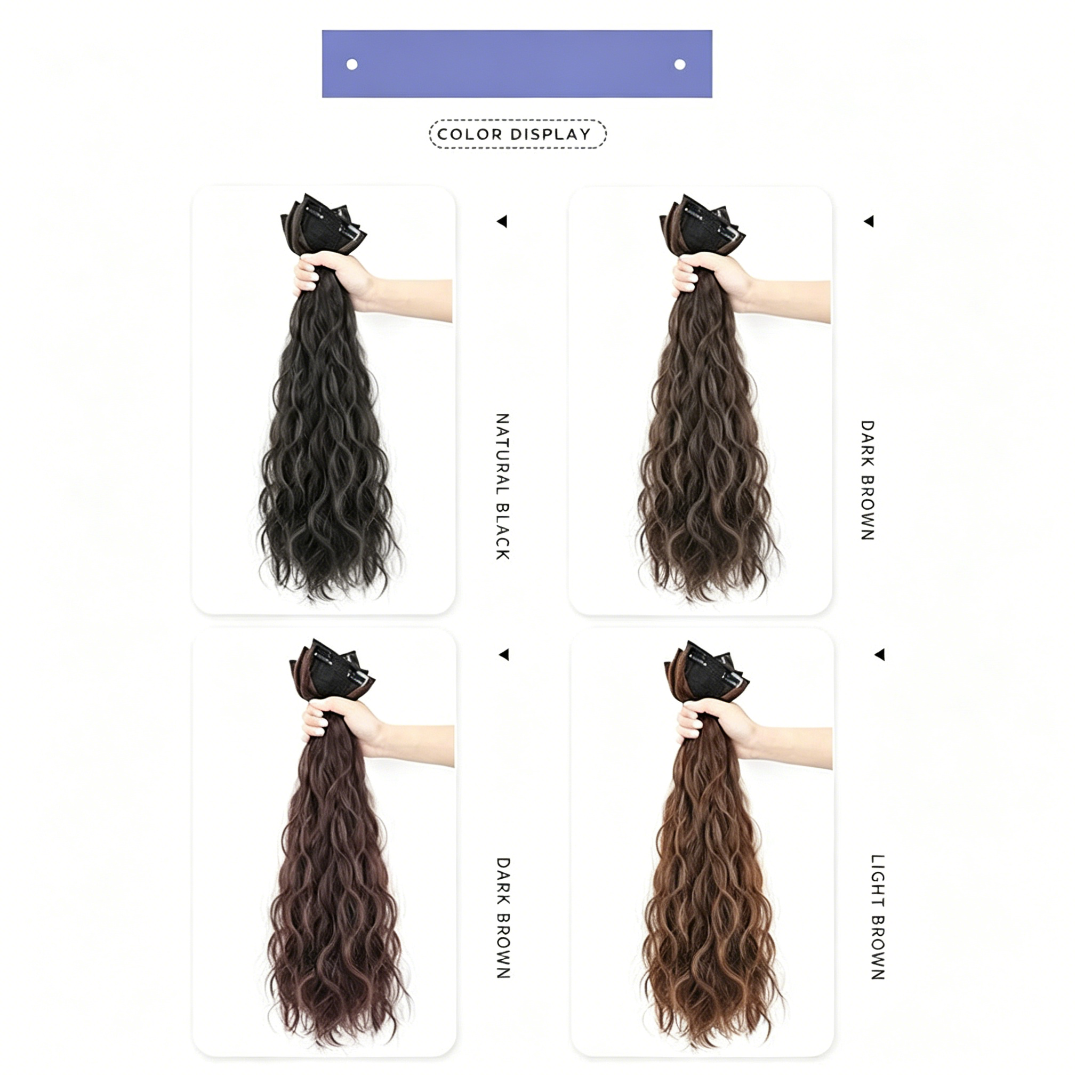 Long Water Wave Clip in Hair Extensions - 1 Piece U-Part Synthetic Hairpiece - Voluminous Wavy Ponytail for Women
