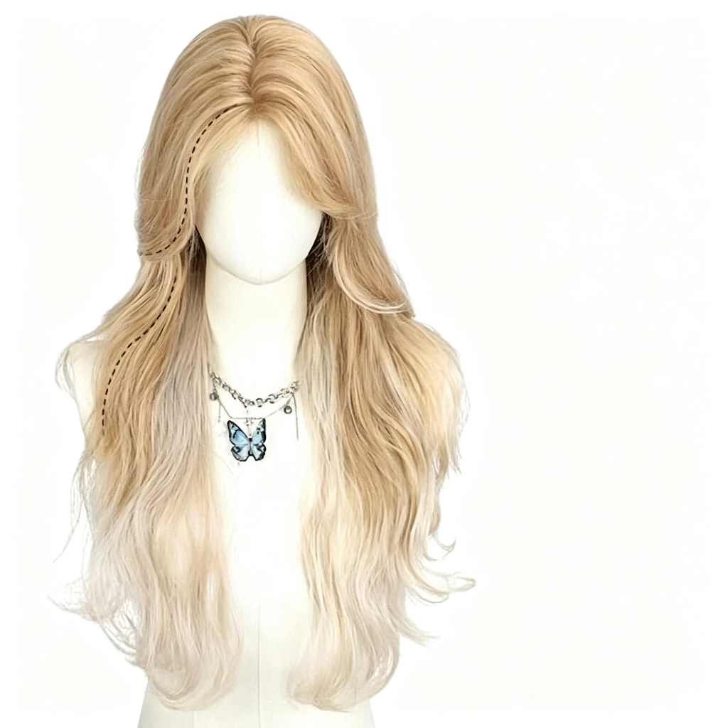 Long Wavy Blonde Wig - Big Water Wave Curly Synthetic Hair - Natural Looking Full Cap for Women