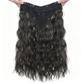 Wrap Around Clip in Hair Extensions - Long Water Wave Curly Hairpiece - Natural Black Synthetic Hair for Thick Volume