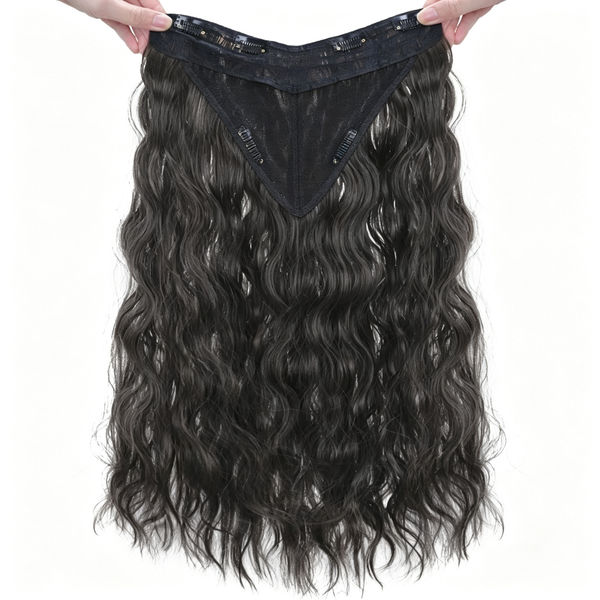 Wrap Around Clip in Hair Extensions - Long Water Wave Curly Hairpiece - Natural Black Synthetic Hair for Thick Volume