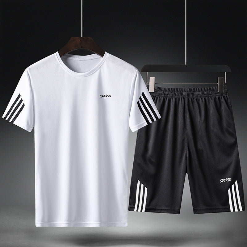 Summer Men'S Casual Suit Student Large Size Trendy Korean Version Loose Running Fitness Breathable Quick-Drying Sports Suit