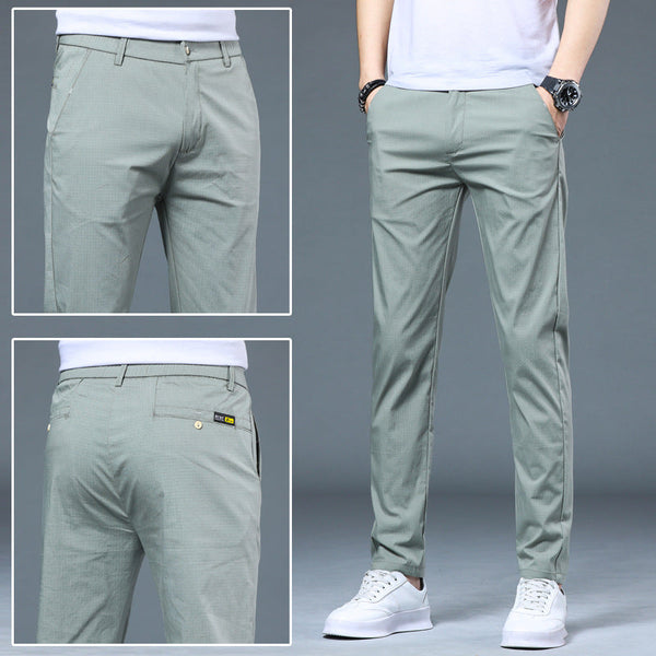 Spring And Summer New Casual Pants Men'S Slim Straight Breathable Elastic Ice Silk Versatile Trendy Men'S Pants Wholesale Cool Feeling