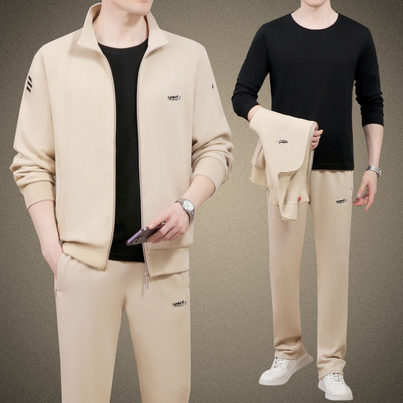 Middle-Aged And Elderly Men'S Sports Suits, Spring And Autumn Dad'S Casual Jackets, Thickened And Velvet Loose Sports Clothes