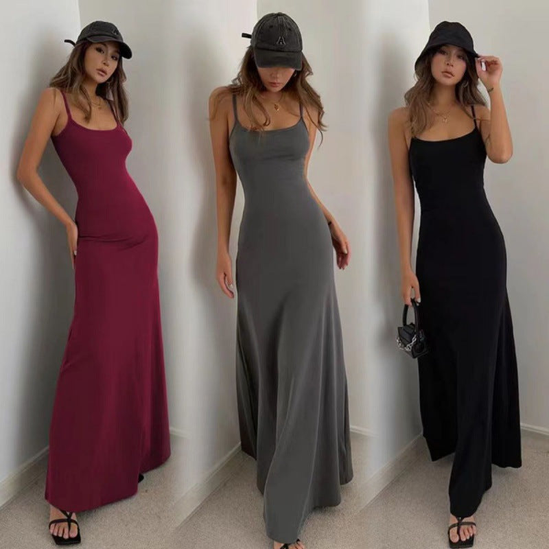 Slim-Fitting Long Skirt, European And American Sweet And Spicy Style, Body-Shaping Bottoming, Suspender-Like Waist, Slim Backless Dress For Women In Summer