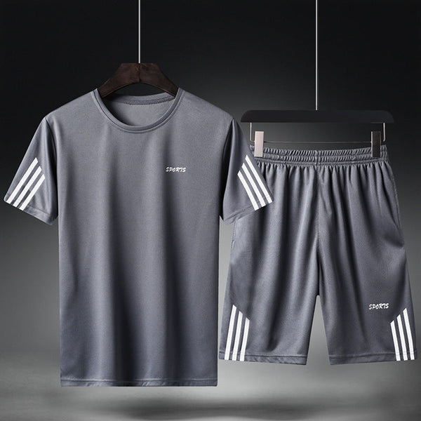 Summer Men'S Casual Suit Student Large Size Trendy Korean Version Loose Running Fitness Breathable Quick-Drying Sports Suit