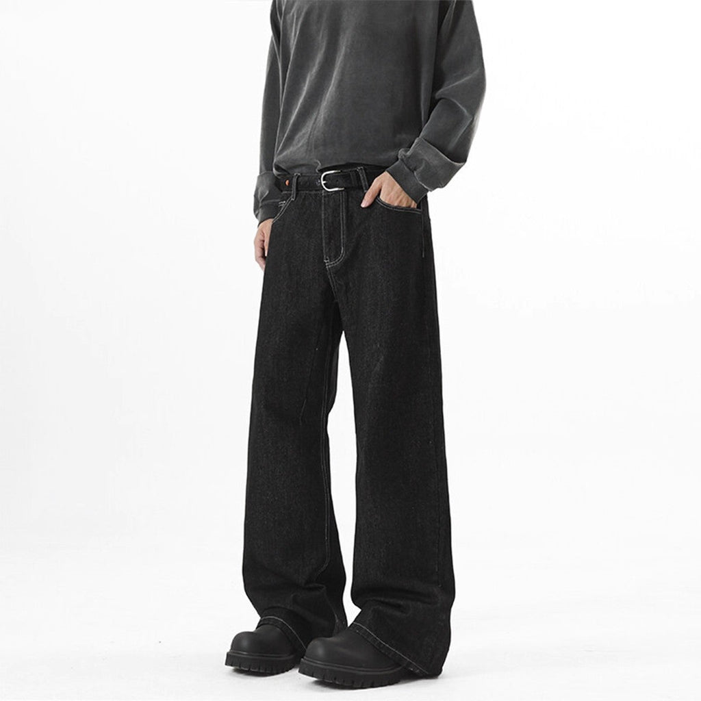 Denim Original Color Wide Leg Jeans Men'S Autumn American High Street Loose Trousers Cleanfit Washed Floor Mopping Pants