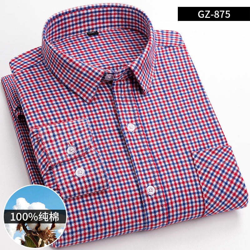 100% Cotton Brushed Long-Sleeved Middle-Aged Shirt Men'S Autumn 2024 New Dad Wear Spring And Autumn Plaid Cotton Shirt