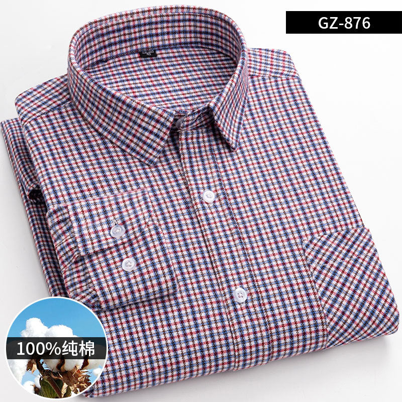 100% Cotton Brushed Long-Sleeved Middle-Aged Shirt Men'S Autumn 2024 New Dad Wear Spring And Autumn Plaid Cotton Shirt
