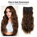 Water Wave Clip in Hair Extensions - Long Body Wave Synthetic Hairpiece - Natural Looking False Hair for Women