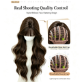 Korean Style Long Wavy Wig with Bangs - Water Wave Synthetic Hair - Breathable Rose Net Cap Dark Brown Wig for Women