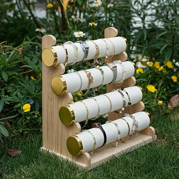 bamboo 4 layer jewelry display tower detachable multi tiered