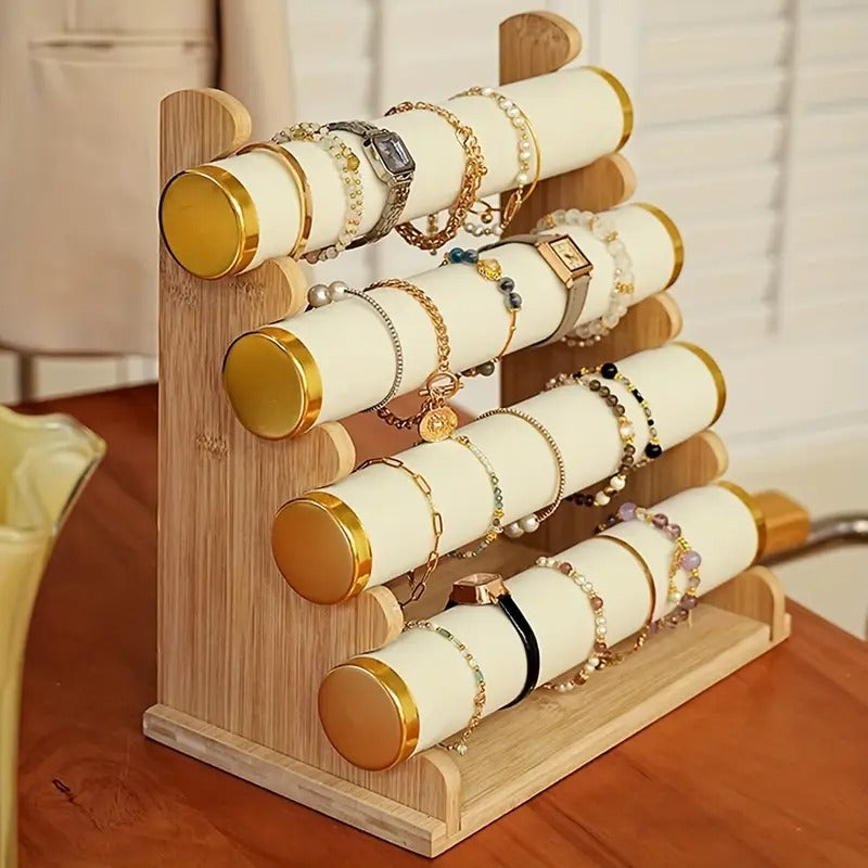 bamboo 4 layer jewelry display tower detachable multi tiered