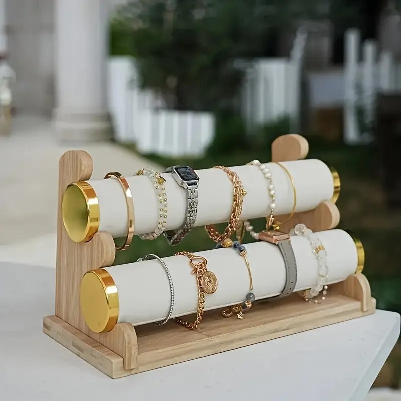 bamboo 4 layer jewelry display tower detachable multi tiered